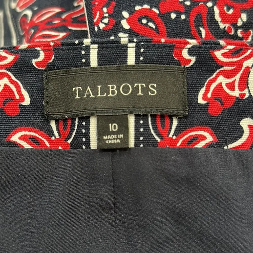 Talbots Skirt Navy/Red/White Paisley Print. Size 10